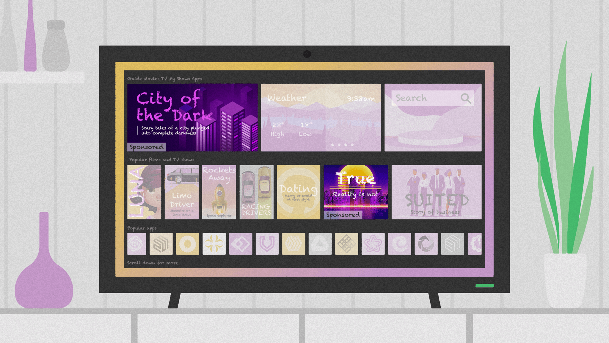 TV screen with ads